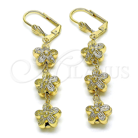 Oro Laminado Long Earring, Gold Filled Style Flower Design, Polished, Golden Finish, 5.112.006.1