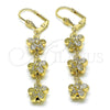 Oro Laminado Long Earring, Gold Filled Style Flower Design, Polished, Golden Finish, 5.112.006.1