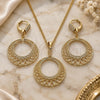 Oro Laminado Earring and Pendant Adult Set, Gold Filled Style with White Crystal, Polished, Golden Finish, 10.63.0605