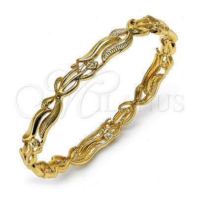 Oro Laminado Individual Bangle, Gold Filled Style Flower and Leaf Design, Polished, Golden Finish, 5.231.005.1.05 (08 MM Thickness, Size 5 (2.50 Diameter))