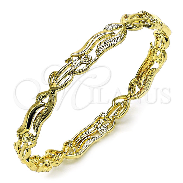 Gold Filled Jewelry — Individual Bangle Flower and Leaf Design Polished 5. — main product view — SKU 157422 | Oro Laminado joyería — Individual Bangle flor and Leaf diseño pulido 5. — SKU 157422