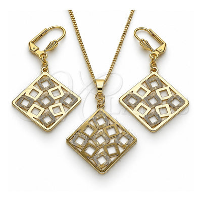 Oro Laminado Earring and Pendant Adult Set, Gold Filled Style Filigree Design, Diamond Cutting Finish, Golden Finish, 011.005.1