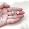 Oro Laminado Stud Earring, Gold Filled Style Four-leaf Clover and Cluster Design, with White Cubic Zirconia and White Micro Pave, Polished, Golden Finish, 02.283.0151