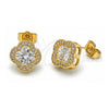 Oro Laminado Stud Earring, Gold Filled Style Four-leaf Clover and Cluster Design, with White Cubic Zirconia and White Micro Pave, Polished, Golden Finish, 02.283.0151