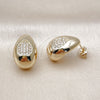 Oro Laminado Stud Earring, Gold Filled Style Teardrop Design, with White Cubic Zirconia, Polished, Golden Finish, 02.283.0153