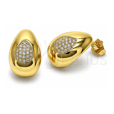 Oro Laminado Stud Earring, Gold Filled Style Teardrop Design, with White Cubic Zirconia, Polished, Golden Finish, 02.283.0153
