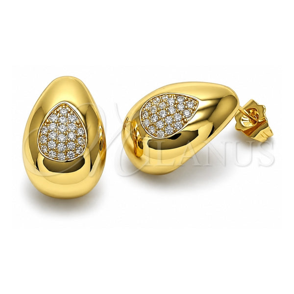 Oro Laminado Stud Earring, Gold Filled Style Teardrop Design, with White Cubic Zirconia, Polished, Golden Finish, 02.283.0153
