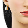 Oro Laminado Stud Earring, Gold Filled Style Teardrop and Evil Eye Design, with White Cubic Zirconia, Polished, Golden Finish, 02.283.0155