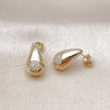 Oro Laminado Stud Earring, Gold Filled Style Teardrop and Evil Eye Design, with White Cubic Zirconia, Polished, Golden Finish, 02.283.0155