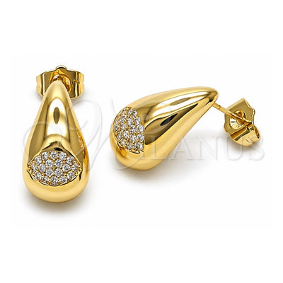 Oro Laminado Stud Earring, Gold Filled Style Teardrop and Evil Eye Design, with White Cubic Zirconia, Polished, Golden Finish, 02.283.0155