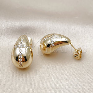 Gold Filled Ring — Stud Earring Teardrop and Cross Design with White — main product view — SKU 157457 | Oro Laminado anillo — Stud Earring Teardrop and cruz diseño with blanco — SKU 157457