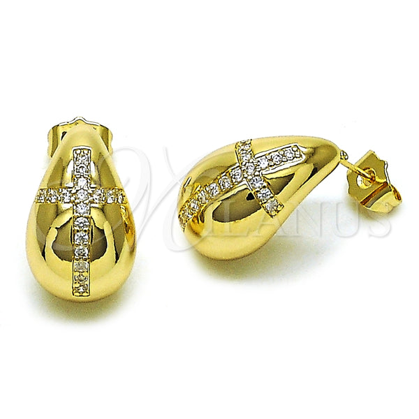 Gold Filled Ring — Stud Earring Teardrop and Cross Design with White — alternate product view — SKU 157457 | Oro Laminado anillo — Stud Earring Teardrop and cruz diseño with blanco — SKU 157457