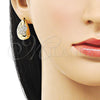 Oro Laminado Stud Earring, Gold Filled Style Teardrop and Butterfly Design, with White Cubic Zirconia, Polished, Golden Finish, 02.283.0157