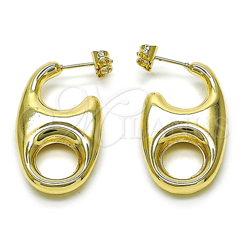 Oro Laminado Stud Earring, Gold Filled Style Mariner and Hollow Design, Polished, Golden Finish, 02.195.0318