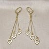Oro Laminado Long Earring, Gold Filled Style Heart Design, Diamond Cutting Finish, Golden Finish, 5.078.010.1