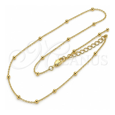 Oro Laminado Basic Necklace, Gold Filled Style Box and Ball Design, Polished, Golden Finish, 04.213.0339.18 (01 MM Thickness, 18 Inches Length)