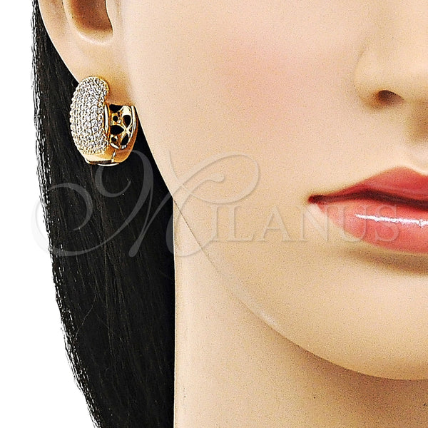 Gold Filled Hoop Earrings — Huggie Hoop Four-leaf Clover Design with White Micro — alternate product view — SKU 157466 | Oro Laminado aretes de aro — Huggie Hoop Four-leaf Clover diseño with blanco Micro — SKU 157466