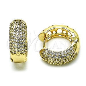 Gold Filled Hoop Earrings — Huggie Hoop Four-leaf Clover Design with White Micro — main product view — SKU 157466 | Oro Laminado aretes de aro — Huggie Hoop Four-leaf Clover diseño with blanco Micro — SKU 157466