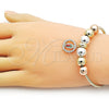 Oro Laminado Fancy Bracelet, Gold Filled Style Guadalupe and Rat Tail Design, with White Cubic Zirconia, Polished, Tricolor, 03.411.0065.07 (03 MM Thickness, 7 Inches Length)