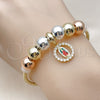 Oro Laminado Fancy Bracelet, Gold Filled Style Guadalupe and Rat Tail Design, with White Cubic Zirconia, Polished, Tricolor, 03.411.0065.07 (03 MM Thickness, 7 Inches Length)