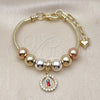 Oro Laminado Fancy Bracelet, Gold Filled Style Guadalupe and Rat Tail Design, with White Cubic Zirconia, Polished, Tricolor, 03.411.0065.07 (03 MM Thickness, 7 Inches Length)