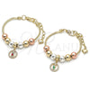 Oro Laminado Fancy Bracelet, Gold Filled Style San Judas and Rat Tail Design, with White Cubic Zirconia, Polished, Tricolor, 03.411.0066.07 (03 MM Thickness, 7 Inches Length)