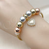 Oro Laminado Fancy Bracelet, Gold Filled Style Heart and Rat Tail Design, with White Cubic Zirconia, Polished, Tricolor, 03.411.0067.07 (03 MM Thickness, 7 Inches Length)