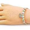 Oro Laminado Fancy Bracelet, Gold Filled Style Elephant and Rat Tail Design, with White Cubic Zirconia, Polished, Tricolor, 03.411.0068.07 (03 MM Thickness, 7 Inches Length)