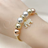 Oro Laminado Fancy Bracelet, Gold Filled Style Elephant and Rat Tail Design, with White Cubic Zirconia, Polished, Tricolor, 03.411.0068.07 (03 MM Thickness, 7 Inches Length)