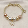 Oro Laminado Fancy Bracelet, Gold Filled Style Elephant and Rat Tail Design, with White Cubic Zirconia, Polished, Tricolor, 03.411.0068.07 (03 MM Thickness, 7 Inches Length)