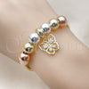 Oro Laminado Fancy Bracelet, Gold Filled Style Butterfly and Rat Tail Design, with White Cubic Zirconia, Polished, Tricolor, 03.411.0069.07