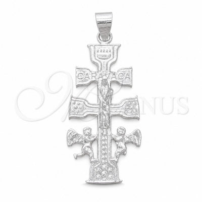 Sterling Silver Religious Pendant, Crucifix and Angel Design, Polished, Silver Finish, 05.392.0091