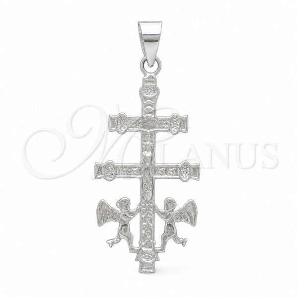 Sterling Silver Religious Pendant, Crucifix and Jesus Design, Polished, Silver Finish, 05.392.0092