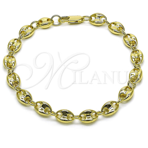 Oro Laminado Basic Anklet, Gold Filled Style Puff Mariner Design, Polished, Golden Finish, 03.213.0313.10 (09 MM Thickness, 10 Inches Length)