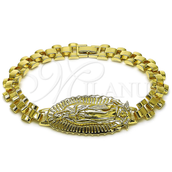Oro Laminado Fancy Bracelet, Gold Filled Style Guadalupe Design, Diamond Cutting Finish, Golden Finish, 03.120.0010.08 (10 MM Thickness, 9 Inches Length)