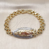 Oro Laminado Fancy Bracelet, Gold Filled Style Guadalupe Design, Diamond Cutting Finish, Tricolor, 03.120.0010.1.08 (10 MM Thickness, 9 Inches Length)