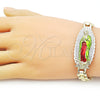 Oro Laminado Fancy Bracelet, Gold Filled Style Guadalupe Design, Diamond Cutting Finish, Tricolor, 03.120.0010.2.08 (10 MM Thickness, 9 Inches Length)