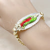 Oro Laminado Fancy Bracelet, Gold Filled Style Guadalupe Design, Diamond Cutting Finish, Tricolor, 03.120.0010.2.08 (10 MM Thickness, 9 Inches Length)