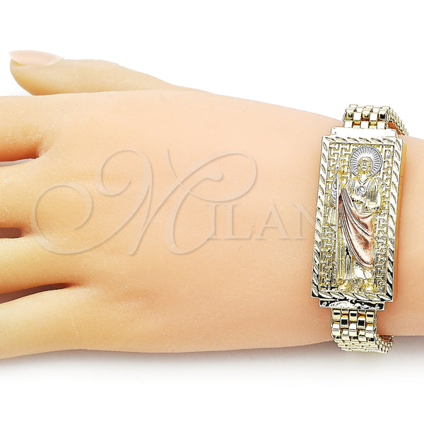 Gold Filled Bracelet — Fancy Bracelet San Judas and Greek Key Design — alternate product view — SKU 157527 | Oro Laminado brazalete — elegante Bracelet San Judas and Greek Key diseño — SKU 157527