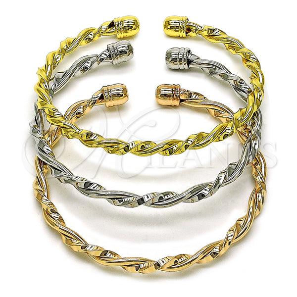 Gold Filled Jewelry — Trio Bangle Twist Design Polished Tricolor 07. 04 — main product view — SKU 157538 | Oro Laminado joyería — Trio Bangle Twist diseño pulido Tricolor 07. 04 — SKU 157538