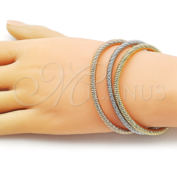 Gold Filled Jewelry — Trio Bangle Ball and Twist Design Polished Tricolor — alternate product view — SKU 157539 | Oro Laminado joyería — Trio Bangle Ball and Twist diseño pulido Tricolor — SKU 157539