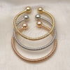 Oro Laminado Trio Bangle, Gold Filled Style Ball and Twist Design, Polished, Tricolor, 07.170.0047 (04 MM Thickness, One size fits all)