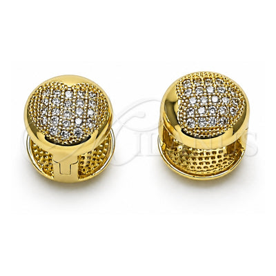 Oro Laminado Huggie Hoop, Gold Filled Style Heart Design, with White Micro Pave, Polished, Golden Finish, 02.213.0775.10