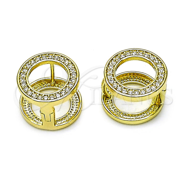 Oro Laminado Huggie Hoop, Gold Filled Style with White Cubic Zirconia, Polished, Golden Finish, 02.213.0776.10