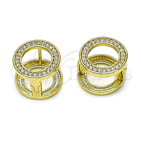 Oro Laminado Huggie Hoop, Gold Filled Style with White Cubic Zirconia, Polished, Golden Finish, 02.213.0776.10