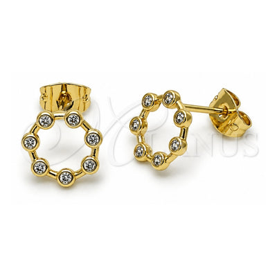 Oro Laminado Stud Earring, Gold Filled Style with White Cubic Zirconia, Polished, Golden Finish, 02.213.0777