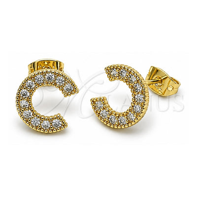 Oro Laminado Stud Earring, Gold Filled Style with White Cubic Zirconia, Polished, Golden Finish, 02.213.0778