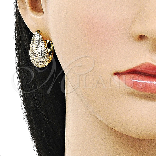 Gold Filled Hoop Earrings — Huggie Hoop Teardrop Design with White Cubic Zirconia — alternate product view — SKU 157556 | Oro Laminado aretes de aro — Huggie Hoop Teardrop diseño with blanco Cubic Zirconia — SKU 157556