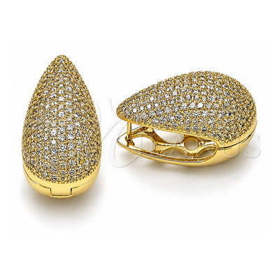 Oro Laminado Huggie Hoop, Gold Filled Style Teardrop Design, with White Cubic Zirconia, Polished, Golden Finish, 02.283.0165.18