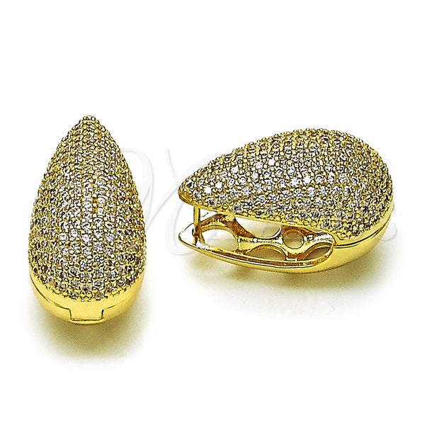Gold Filled Hoop Earrings — Huggie Hoop Teardrop Design with White Cubic Zirconia — main product view — SKU 157556 | Oro Laminado aretes de aro — Huggie Hoop Teardrop diseño with blanco Cubic Zirconia — SKU 157556